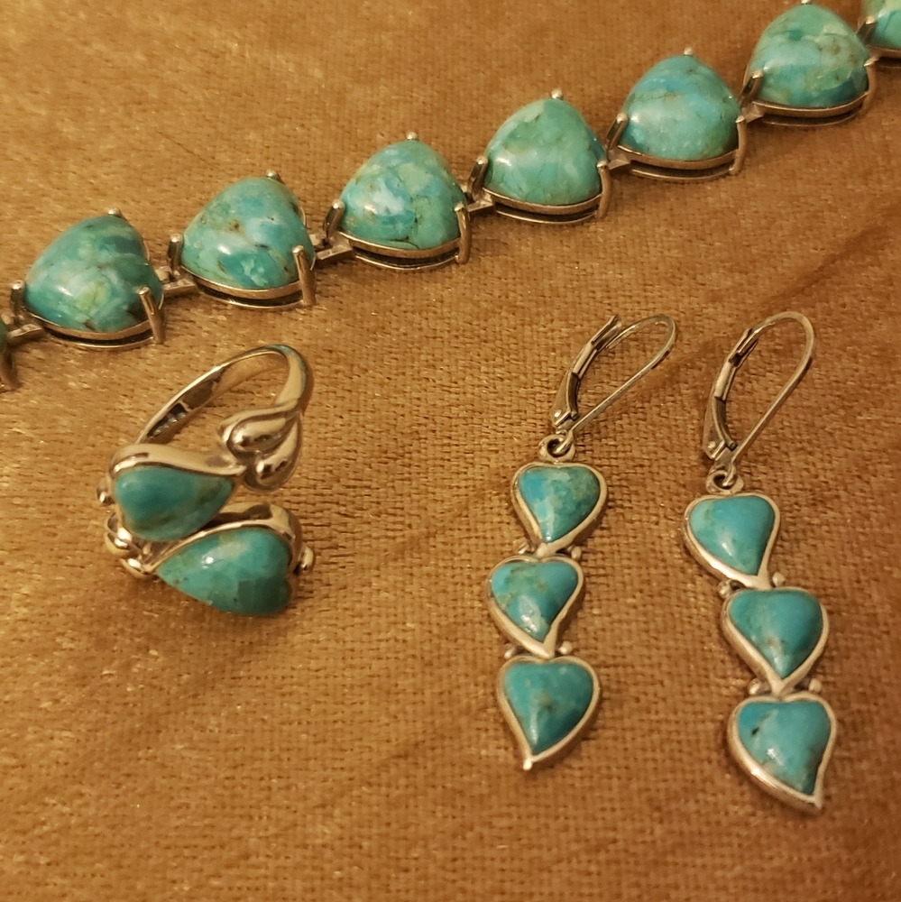 Turquoise and sterling silver set, bracelet,  earrings and ring. New never worn